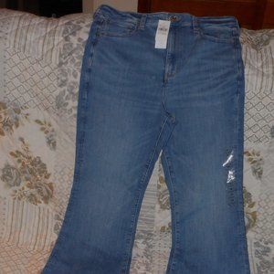NWT American Eagle Super Hi-Rise Flare Women`s Stretch Blue Jeans 32x30 Size 14
